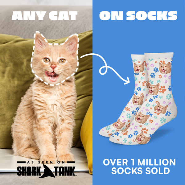 Custom Pet Face Socks - Personalized Cat and Dog Picture Tracks Paws Crew  Socks with Photo Text for Men Women